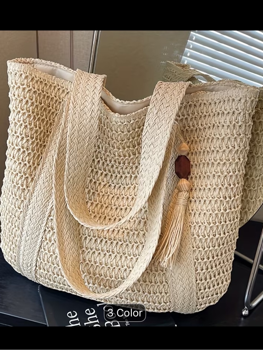Woven Straw Tote Bag in Natural Cream - Casual Beach & Everyday Carry